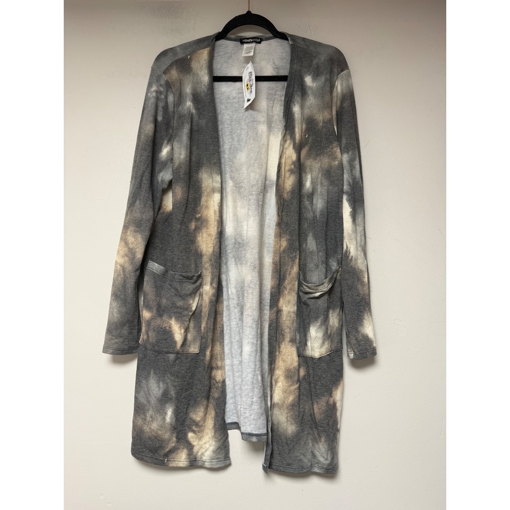 Heimish USA Duster Cardigan‎ Womens Large Grey Tie Dye NWT Long Sleeve Pockets
